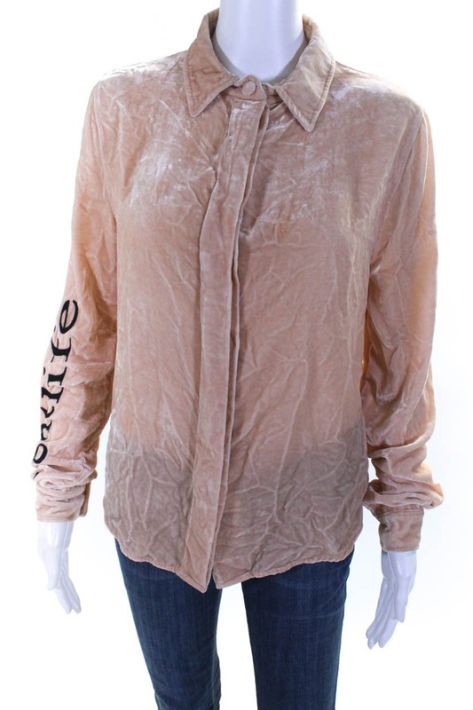 Filles A Papa Womens Velvet Collared Button Up Long Sleeve Blouse Peach Size 1 L