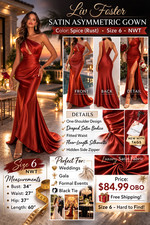 Liv Foster Satin Asymmetric Gown – Spice – Size 6 – NWT