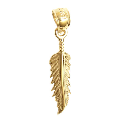 Neuer 14k Gelbgold Feder Anhänger