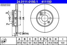 2x Bremsscheibe ATE 24.0111-0150.1 für RENAULT ESPACE 2 4x4 S637 J63G
