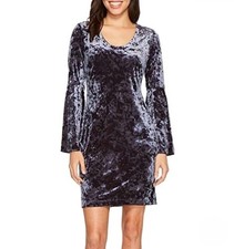 NWT. Karen Kane Gray Crushed Velvet V-neck Bell Sleeve Mini Dress. Size Large