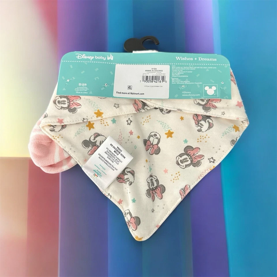 Infantiles LINDO Juego de Accesorios Minnie Mouse (Babero, Mitones, Calcetines) 6-12 M NUEVO Foto 2 de 2