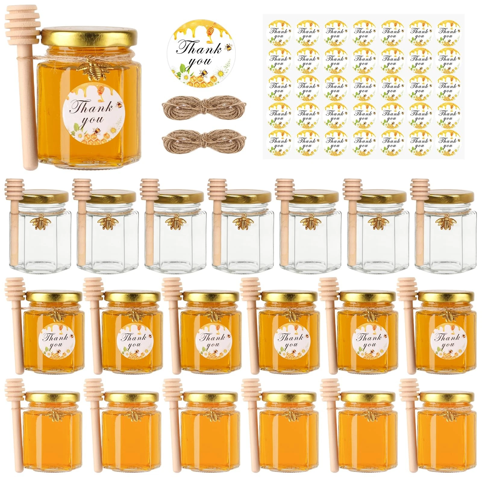 20 Pack 3oz Mini Hexagon Honey Jars with Lids for Wedding Party Favors Candle