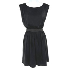 Alice + Olivia Black Silk Dress Cutout Back Leather Trim Mini Size Small Luxury