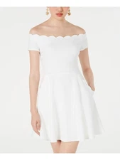 B DARLIN Womens White Short Sleeve Mini Fit + Flare Party Dress 12