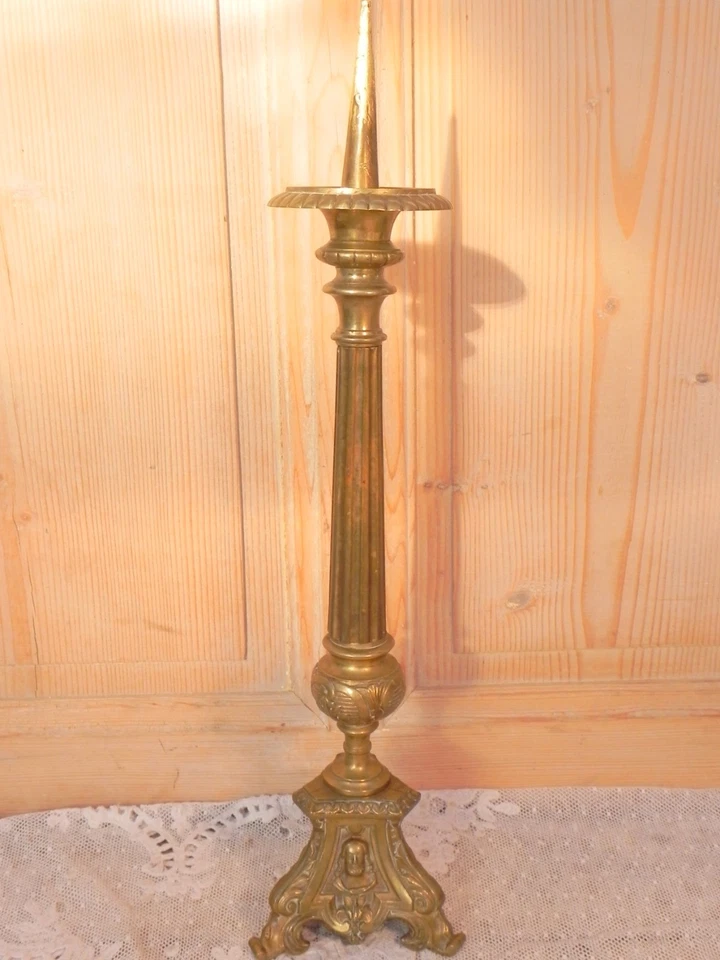 Ancien pique cierge candélabre bougeoir église déco XIX ème Noël - Photo 2/4