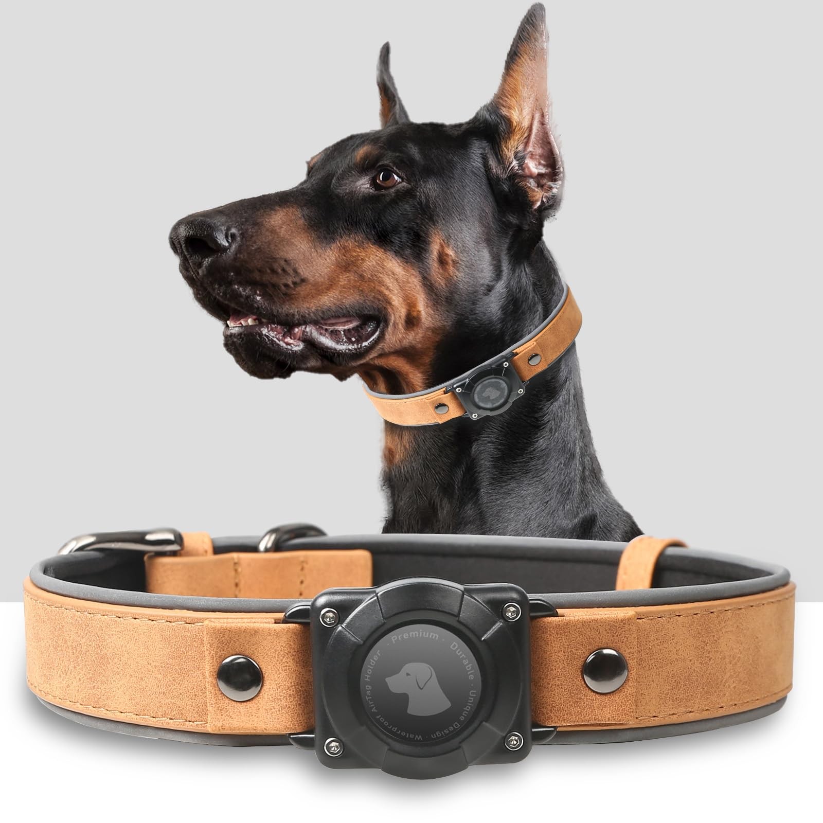 Collier AirTag pour chien idéal balades et baignades cuir étanche rouge S