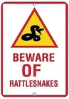 Metal Tin Sign Beware of Rattlesnakes Wildlife Safety Sign, Vintage Rustic Metal