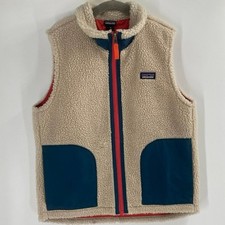 Patagonia Kids' Retro-X Vest Natural Blue Red Colorway Deep Piled Full Zip M 10