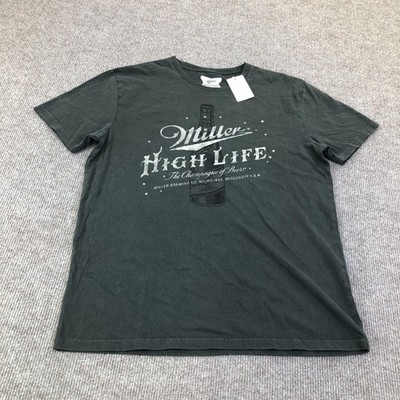 Miller High Life Lucky Brand Shirt Mens Medium Black Graphic Tee Beer Tagless