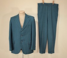 Men's VTG Early 70s Blue  Orange Pinstripe 2 PC Suit Sz M 1970s