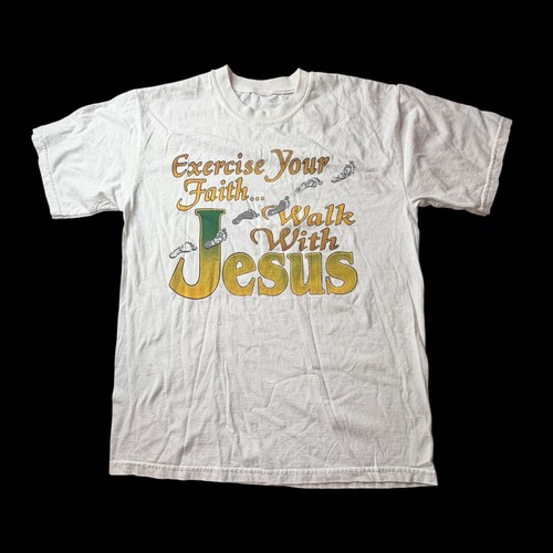 90s Y2K Vintage Exercise Your Faith Walk With Jesus White T-Shirt No Size Tag