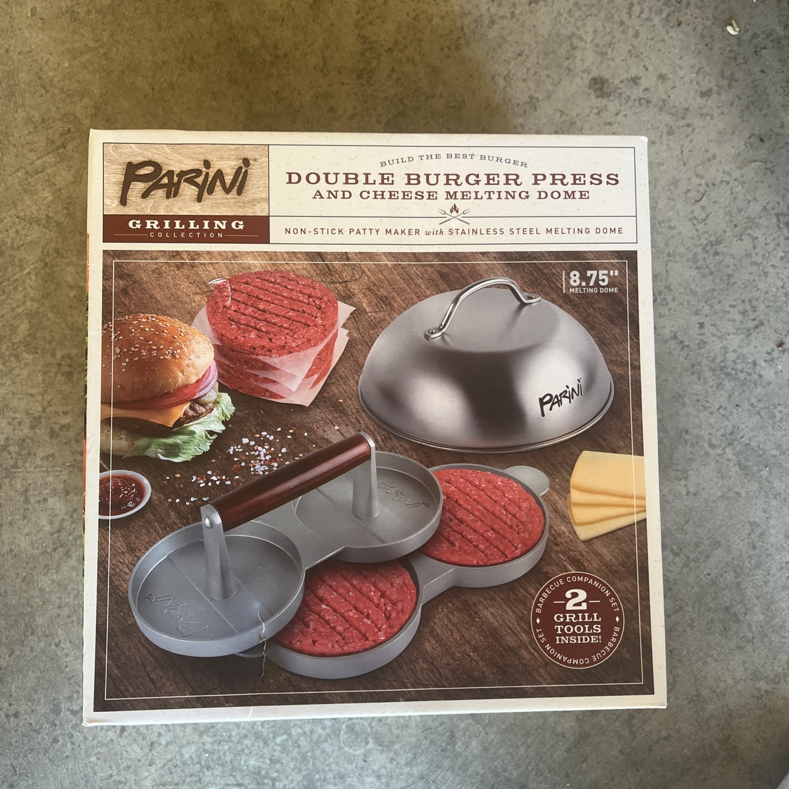PARINI Double Burger Press And Cheese Melting  Dome.