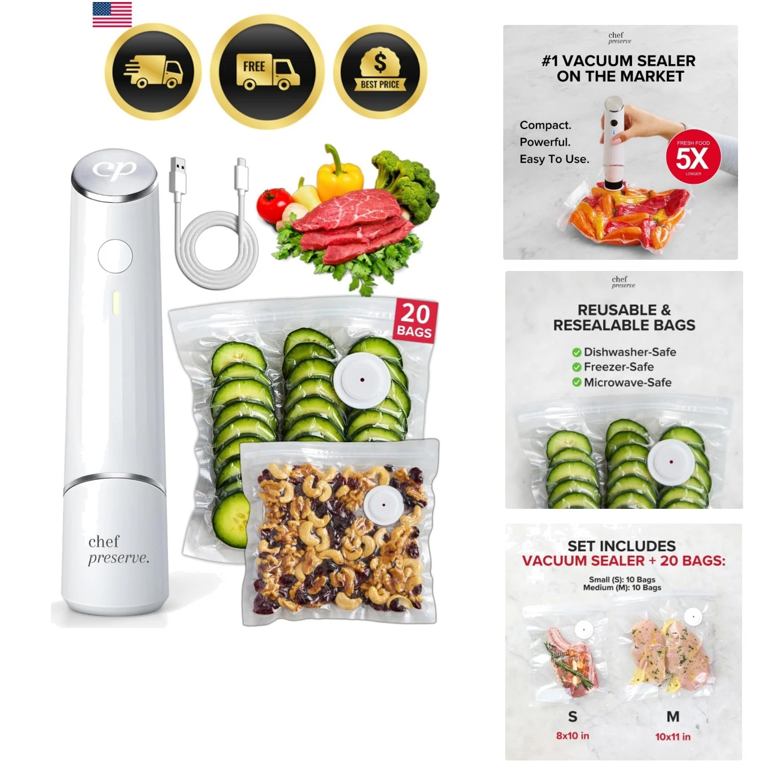 Vacuum Sealer Machine Compact Handheld Food Saver With 20 Reusable Bags Portable