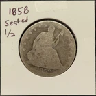 1858 Seated Liberty Half Dollar  rough  but good  for  melt