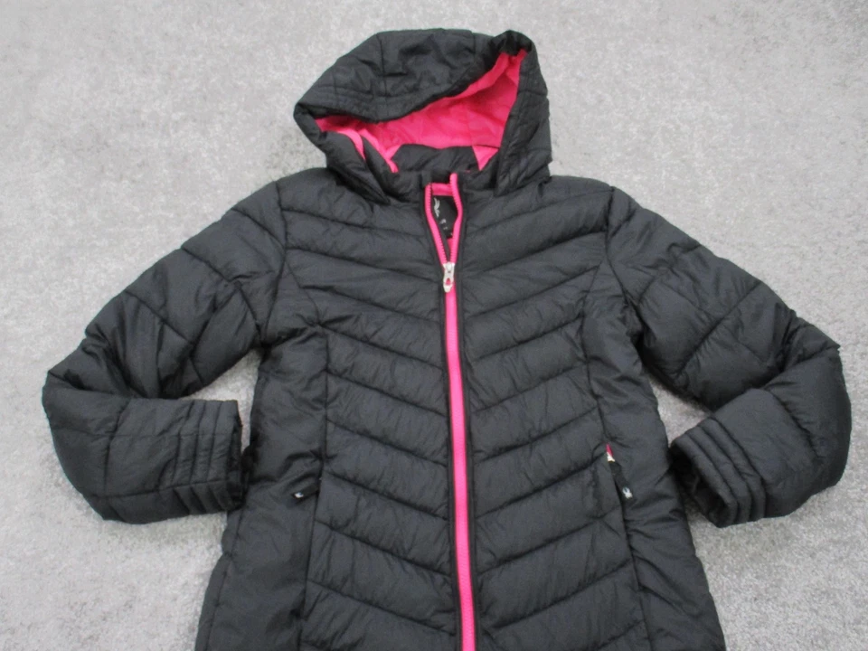 Spyder Jacket Girls Large 14/16 Black Pink Hooded Quilted Puffer Coat Winter - Image 2 of 4
