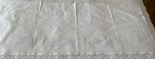 Vintage Floral Couch/Sofa Back Linen or Mantle Scarf Stamped Embroidery - 43"