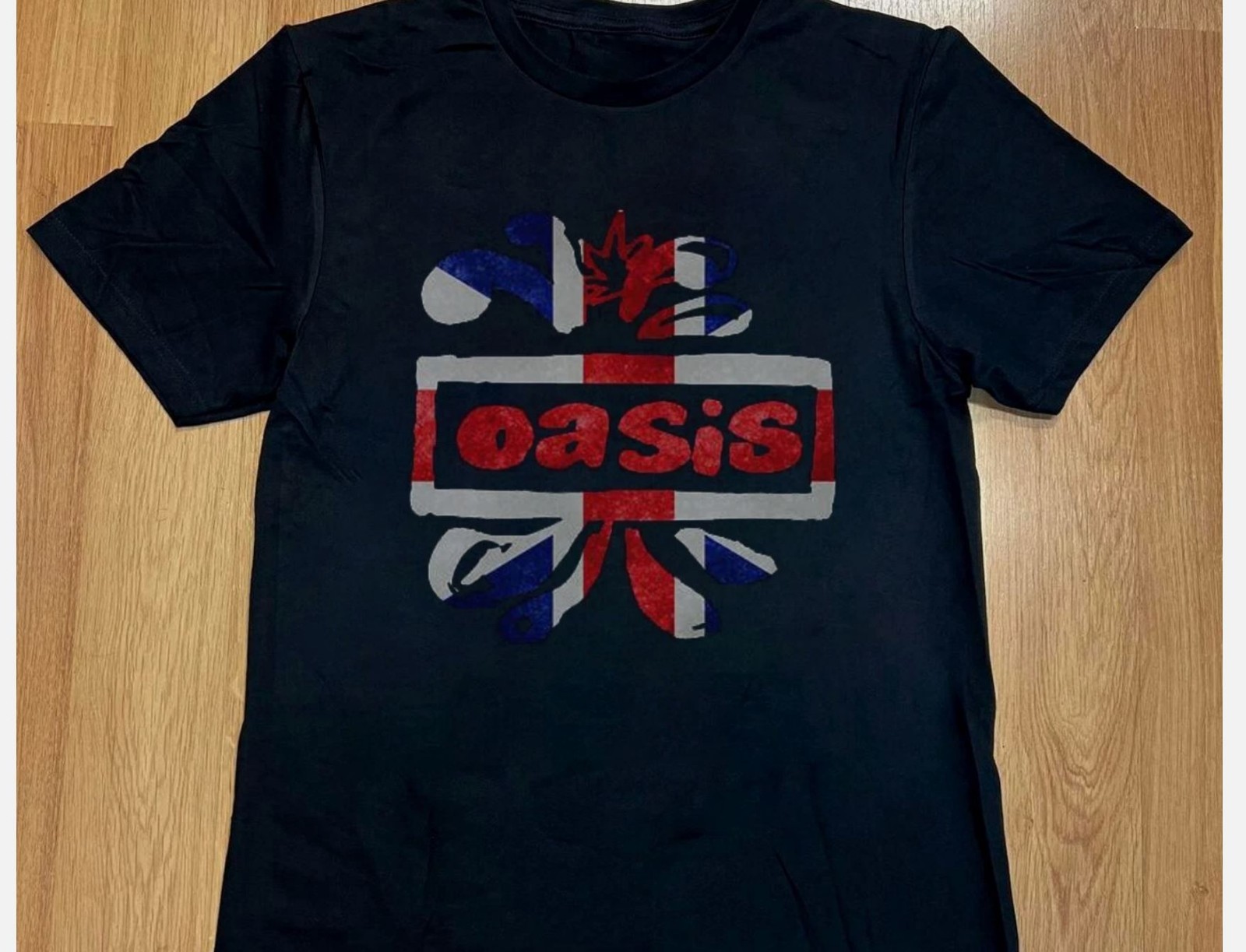Rare Oasis Union Jack Logo Unisex Black Cotton Tee Sizes S-5XL
