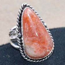 Sunstone 925 Silver Plated Ring US 4.5 Wedding Ready Jewelry MJ