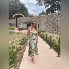 Reformation Marguerite Silk Dress Tarragon Floral Green Sundress Midi Size 0