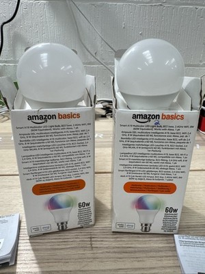 Amazon Basics Smart Multicolor LED Glühbirne B22 Sockel 8W (60W Äquivalent) X2