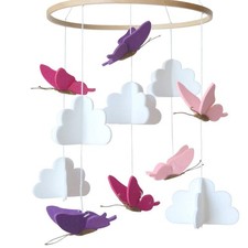 Baby Crib Mobile - Butterflies in The Clouds Nursery Crib Decoration for Girl...