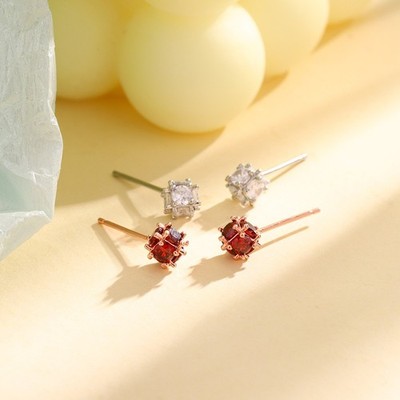 Sparkling Cubic Zirconia 3D Rubik s Cube Burr Puzzle Tiny Mini Stud Earrings