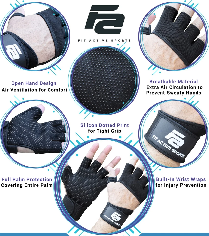 Guantes de entrenamiento Fit Active Sports Rx2 para levantamiento de pesas, entrenamiento de gimnasio, envoltura de muñeca Foto 3 de 4