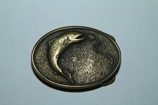 1978 Bass ? Fish Solid Brass Belt Buckle by BTS Made in USA