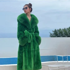Women Full Pelt Real Rex Rabbit Fur Jacket Chinchilla Coat Fox Fur Shawl Collar