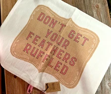 NWT Funny Guest Hand Towel Creative Co-Op Great Gift! White w/ Pink & Tan Colors