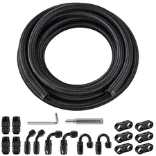 8AN -AN8 PTFE Fuel Line Kit E85 Nylon Braided Fuel Hose kit 20FT Black