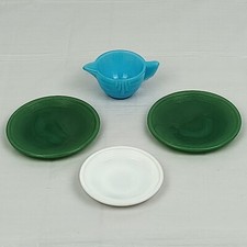 Akro Agate Play Dishes Slag Glass Jadeite White Vintage Blue Creamer Cup