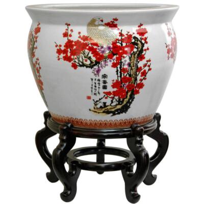 Oriental Furniture Fishbowl 16'' Porcelain Cherry Blossom