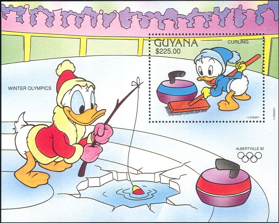Guyana 1992 Disney/Olympics/Winter Olympic Games/Donald/Curling 1v m/s (ad1007)