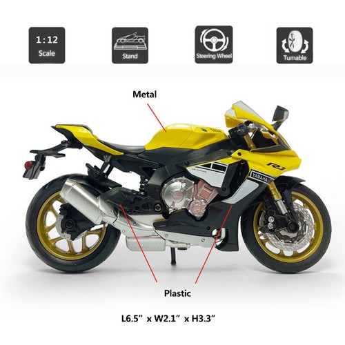 1:12 Yamaha YZF-R1 Motorcycle Model Diecast Motorcycle Toy for Boys Kids Yellow - Picture 2 of 11