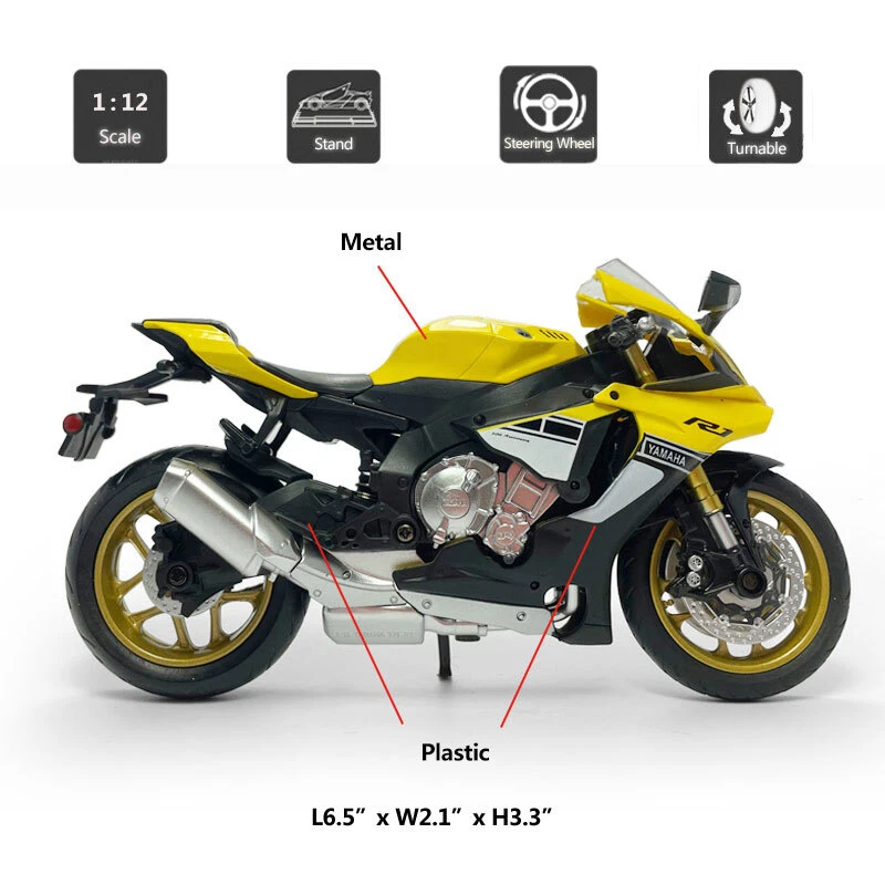 1:12 Yamaha YZF-R1 Motorrad Modell Die Cast Spielzeug fur Kinder Sammlung Gelb - Bild 2 von 4