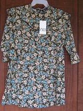 Zara Woman Floral Print mixed color Blouse Top Short Dress XS