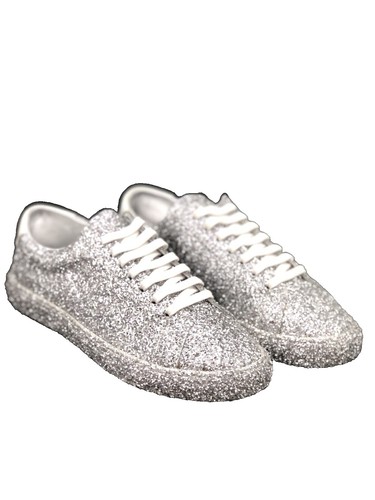 Saint Laurent Sneakers Shoes Blue Glitter Lip White Leather Women 