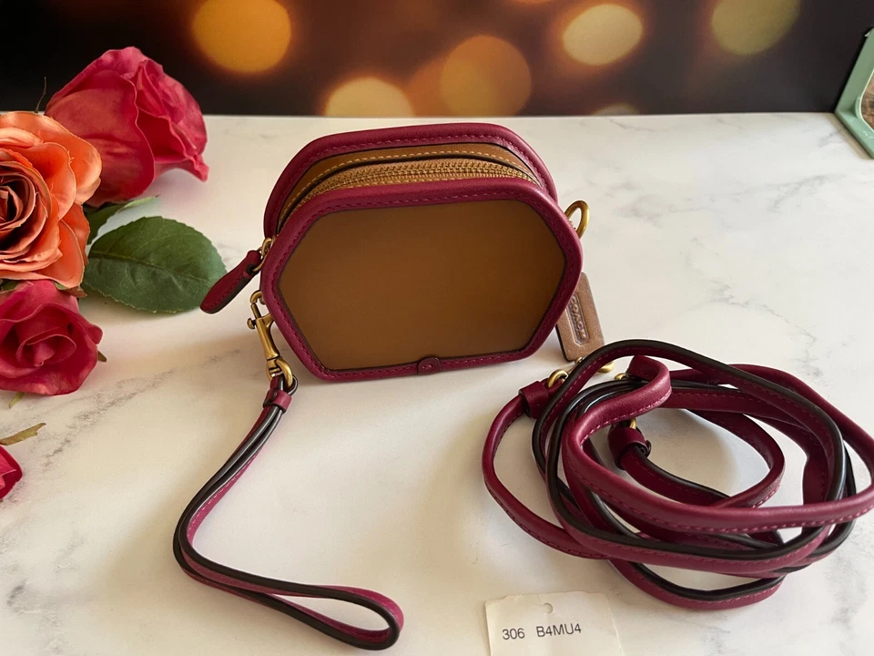 Muñequera bandolera de cuero con estuche geométrico para monedas Coach ~NUEVA CON ETIQUETAS~ bloque de color 306 Foto 4 de 4