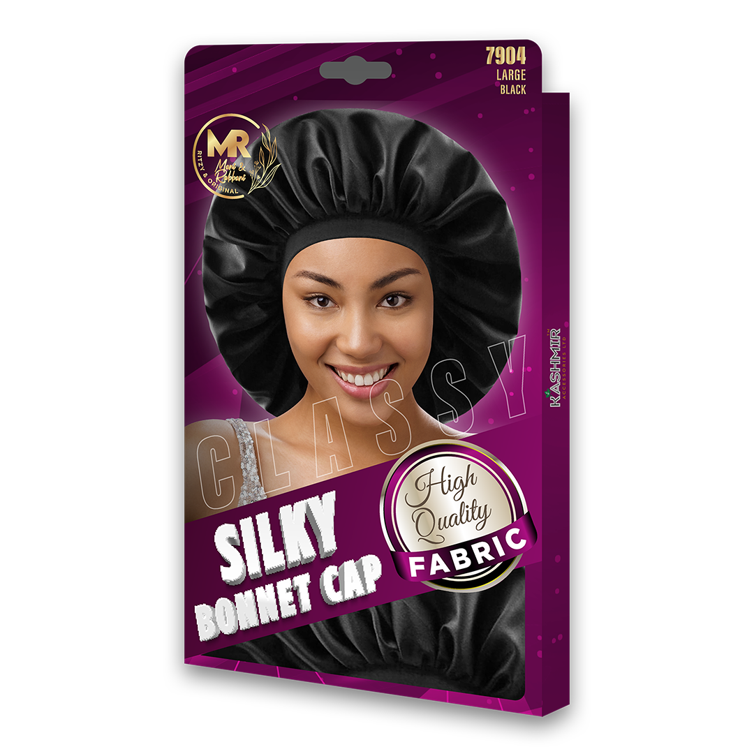 MR Classy Silky Bonnet Cap Large - Premium Satin Hair Protection, Black