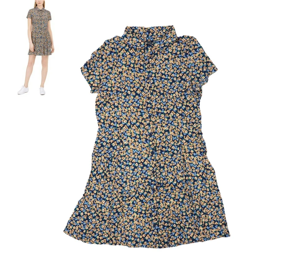 Calvin Klein Multicolor Floral Print Button Front Short Sleeve Mini Dress NWT