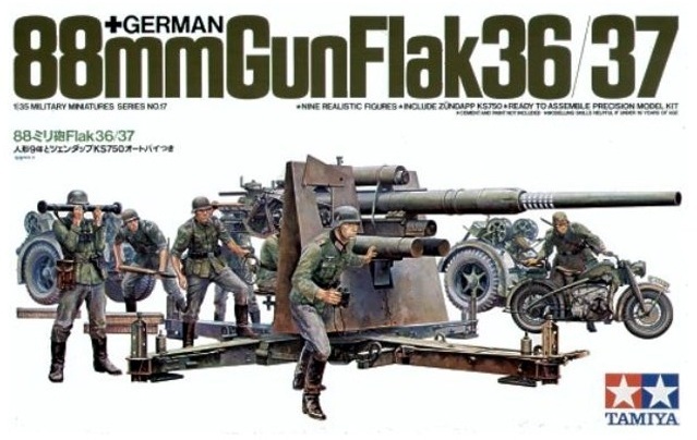 Tamiya 35017 1/35 Scale Model Kit German 88mm Gun Flak 36/37 w