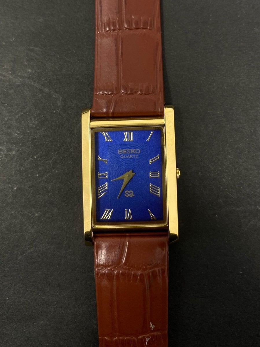 時計 Seiko Quartz Blue Rare Vintage Seiko Tank Quartz Japanese Roman Dial 27mm