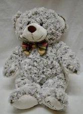 F.A.O. Schwarz Teddy Bear Curly Fur Plush Stuffed Animal with Plaid Bow 18" 2017