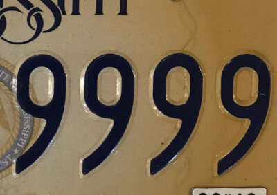 QUADRUPLE 9 license plate 9999 repeating number Triple 999 LIA