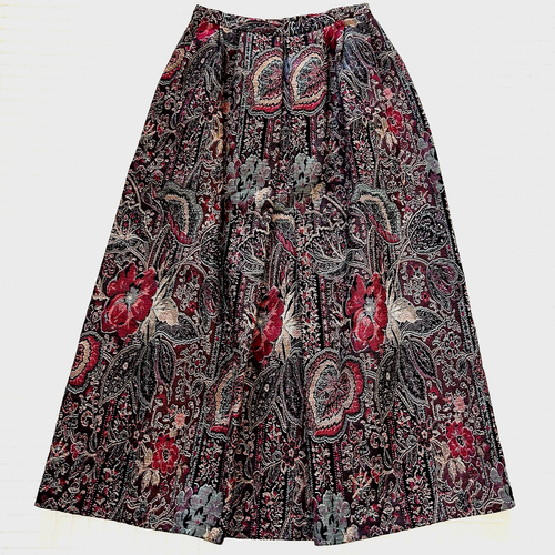 Gobelin Paisley Maxirock dunkel Blumen viktorianisch Castlecore Gypsy Boho Vintage Sm