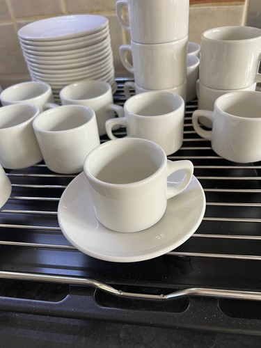 1 X SET Tazzine Caffè Espresso Bianco ~100ml e Piattino Ristorante Hotel Qualità - Foto 3 di 7