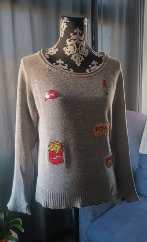 Only Pullover Overzise, Patches Gr. 36/38, Kussmund, Lippenstift,... Pailletten, - Bild 2 von 16
