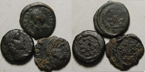 Lot of 3 Rare original Ancient Roman coins/Theodosius/Constans wreath vows - Picture 4 of 4